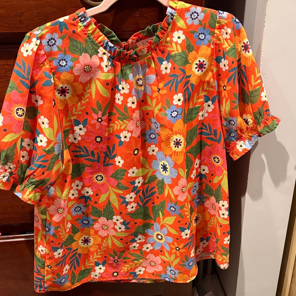 THML Orange Floral Puff Sleeve Blouse